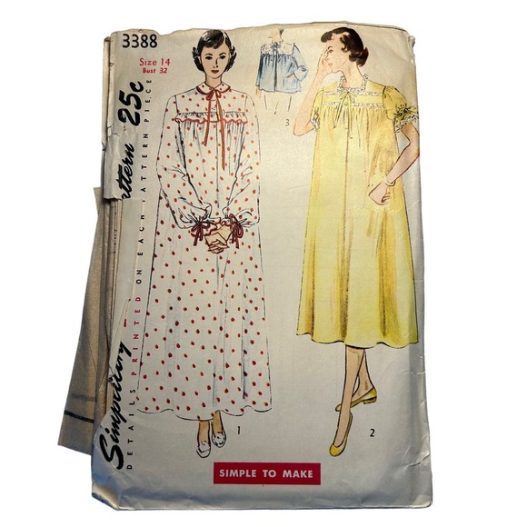 Simplicity Vintage 1950's Pattern #3388 Misses/Women's Nightgown 2 Lengths Sz 14 - Picture 1 of 6